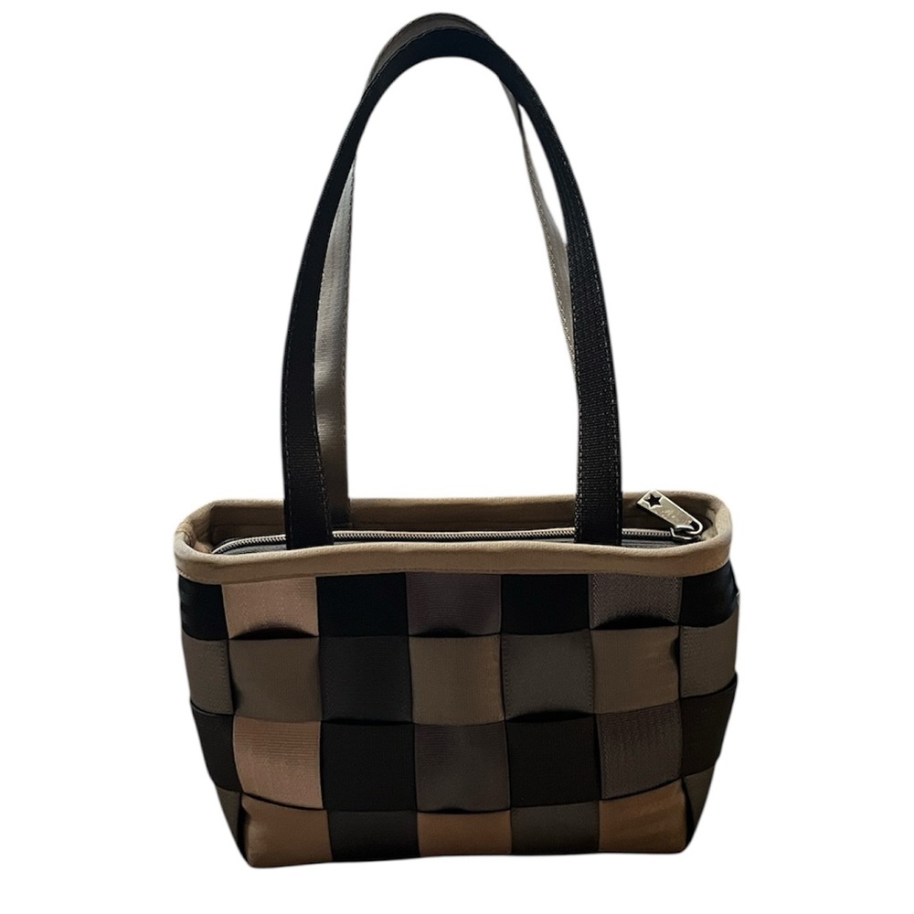 Harveys Original Woven Seatbelt Tote Handbag Gray Black Tan TreecycleCollection